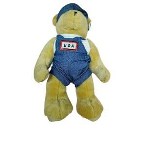 Nova World Team USA Teddy Bear Plush Denim Overalls Hat